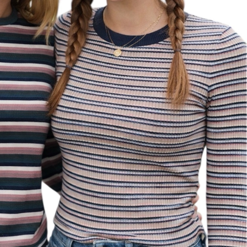 American Eagle Striped Long Sleeve Ribbed Tee Medium AEO Shirt